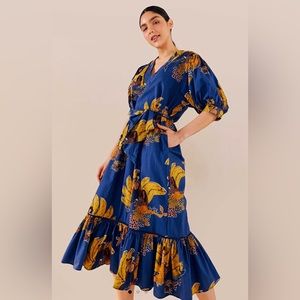 Farm Rio Mermaid Bananas Ankle Dress Large